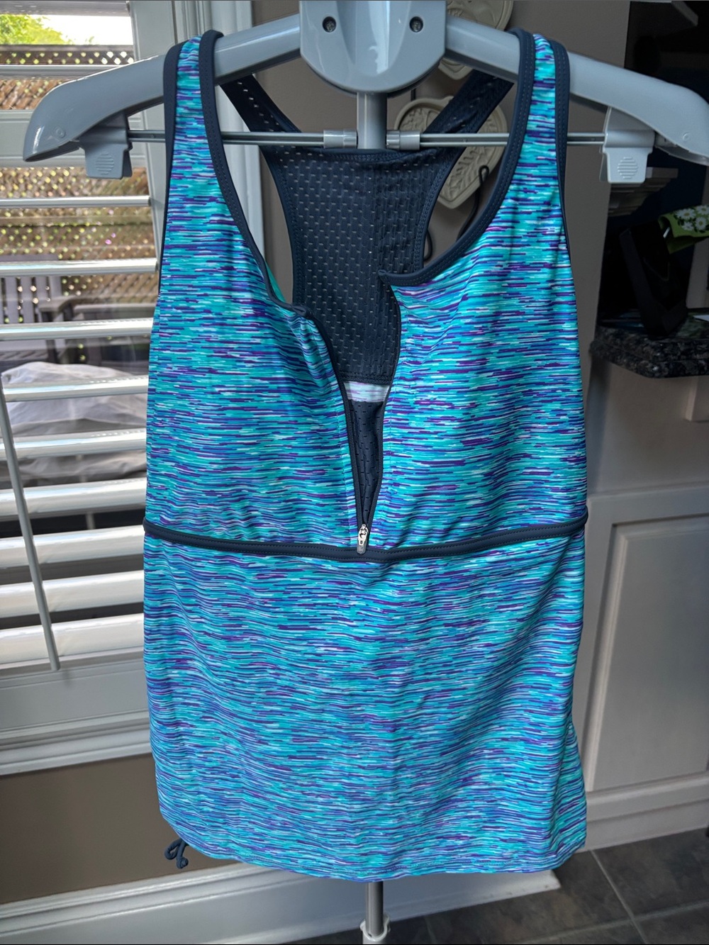 Women's Aqua-Blue Zip-Front Swim Tankini Set